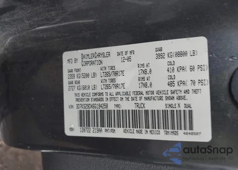 2006 Dodge Ram 2500 Slt z USA, uszkodzony, nr VIN 3D7KS29DX6G194258